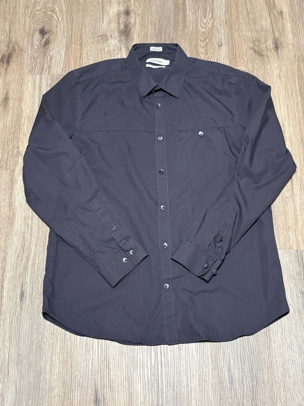 Calvin Klein Long Sleeve Striped Shirt Size L Grey Non Iron